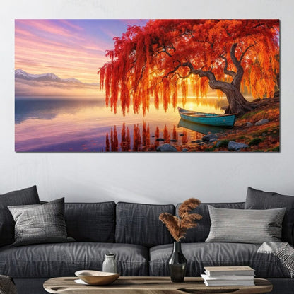 Whispers of the Crimson Willow Canvas Wall Art