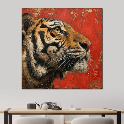 Tiger Gaze in Vermilion Majesty Canvas Wall Art
