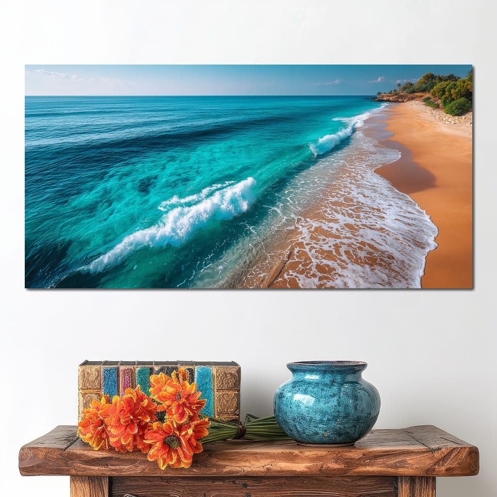 Tropical Coastline Wave Wash Canvas Wall Art