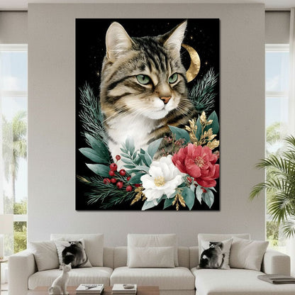 Moonlit Floral Gold Tabby Canvas Wall Art