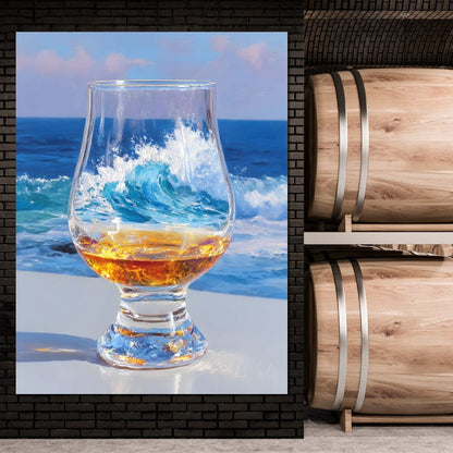 Ocean Wave Whisky Glass Stillness Canvas Wall Art