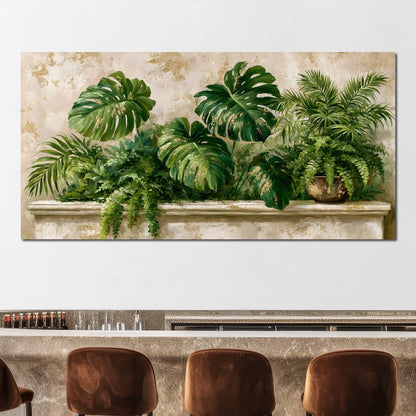 Sun Dappled Foliage On A Plaster Ledge Canvas Wall Art