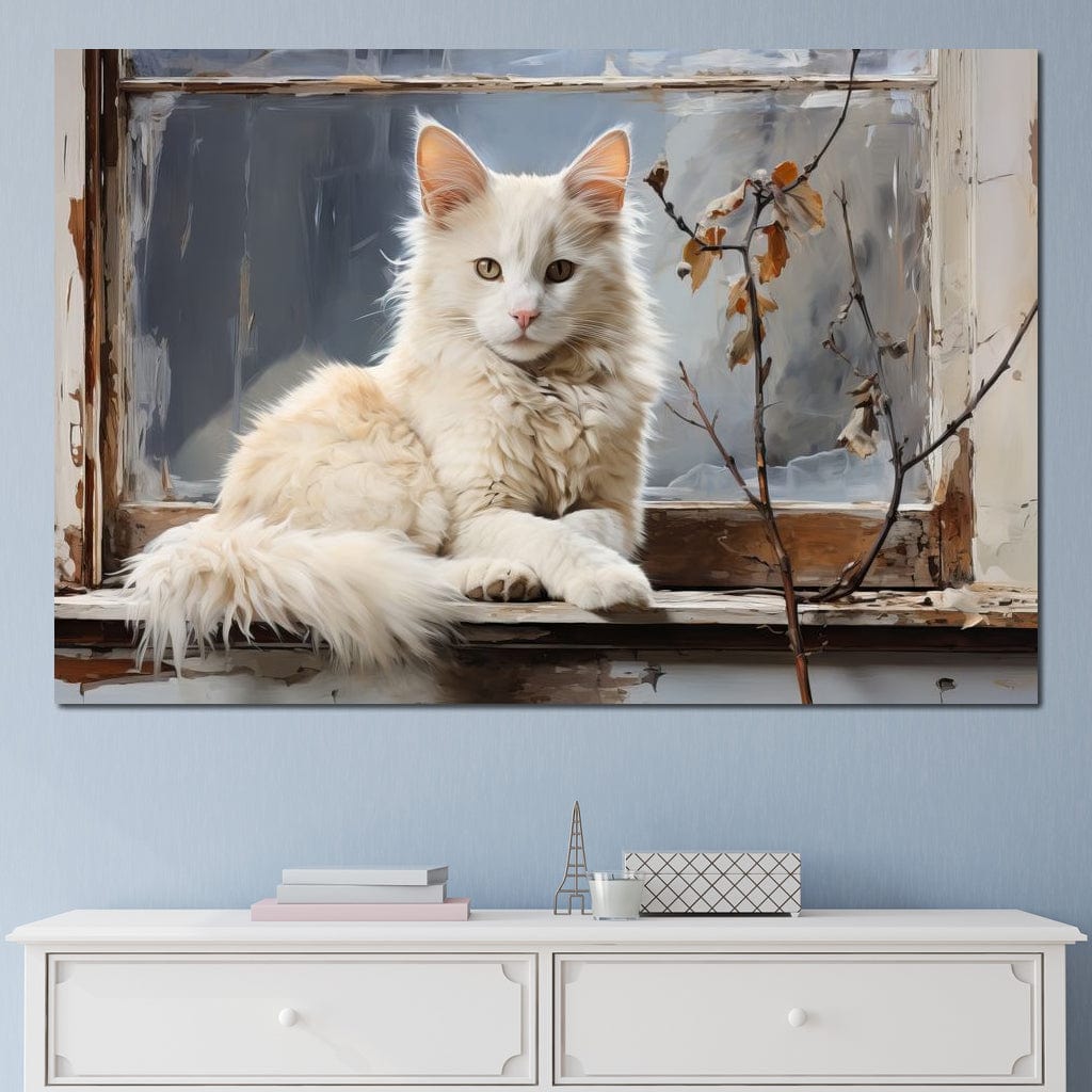 White Cat Canvas Wall Art
