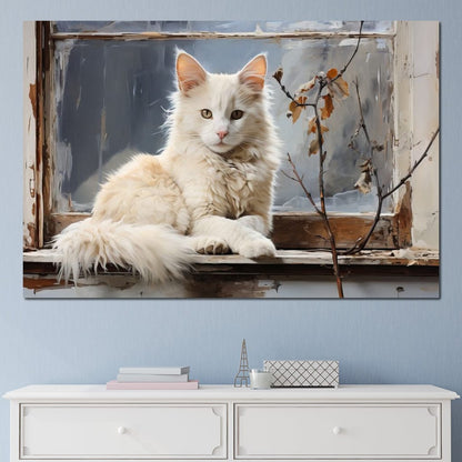 White Cat Canvas Wall Art