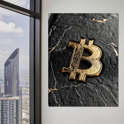 Golden Bitcoin Luxe Marble Icon Canvas Wall Art