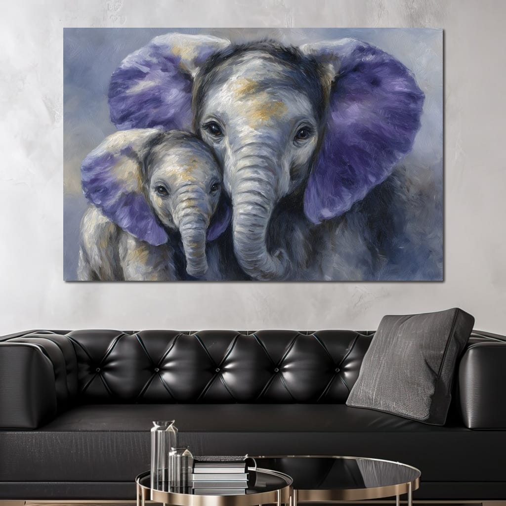 Tender Elephant Family Portrait Canvas Wall Art