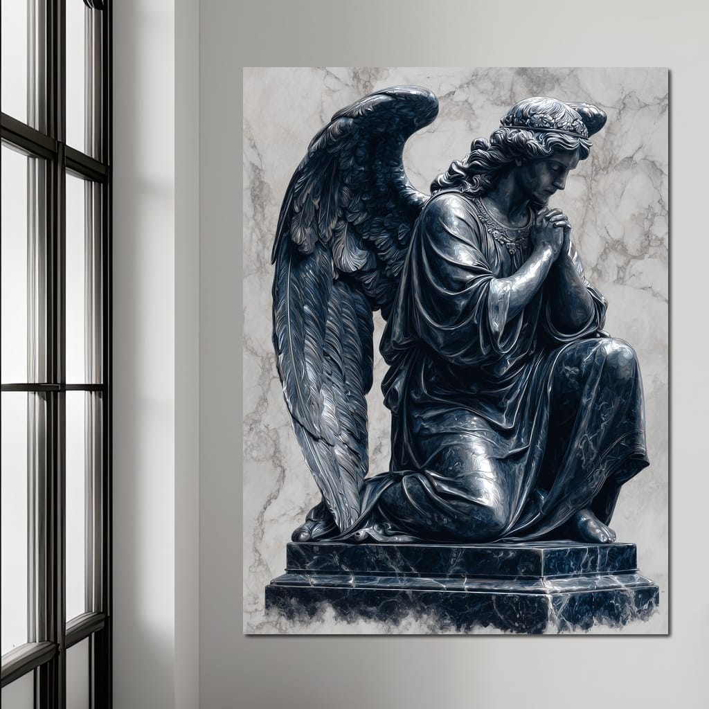 Midnight Marble Angel Prayer Canvas Wall Art