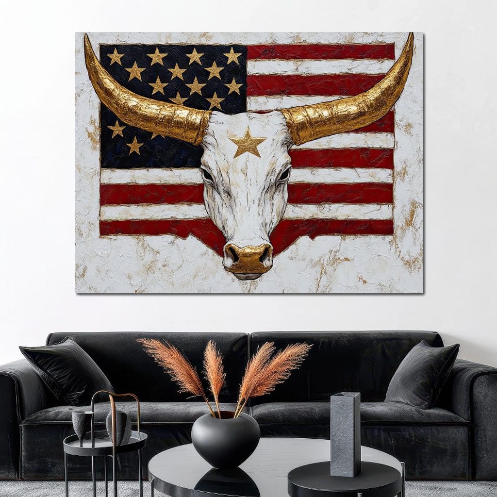 Golden Longhorn Patriotic Pride Canvas Wall Art