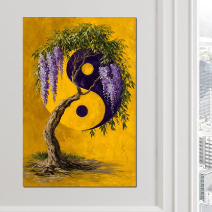 Wisteria Yin Yang Tree Zen Canvas Wall Art