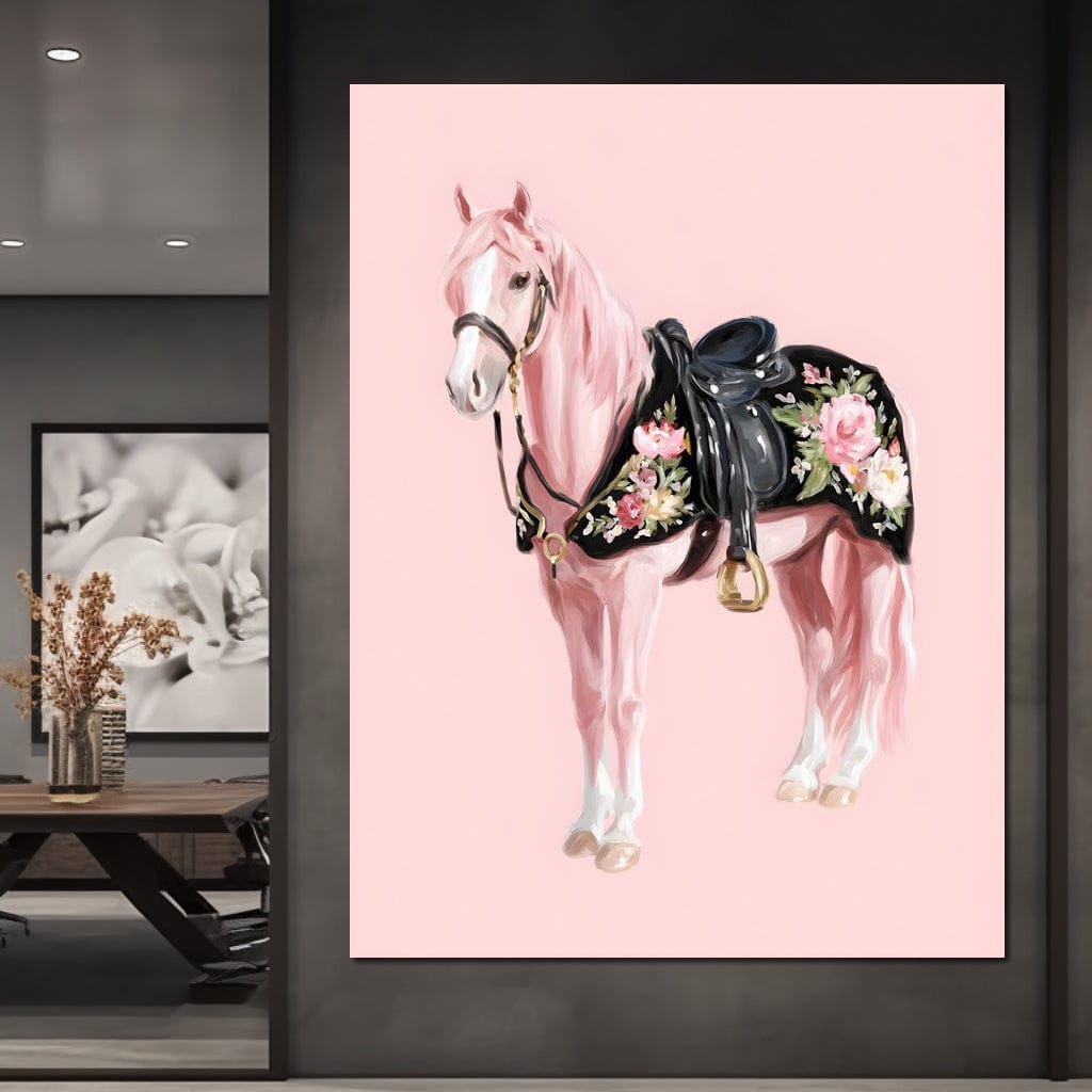 Blush Pony Floral Saddle Canvas Wall Art