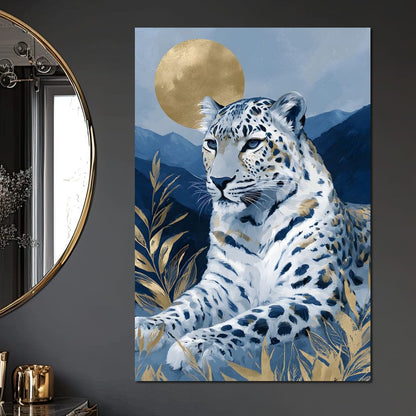 Golden Moon Snow Leopard Calm Canvas Wall Art