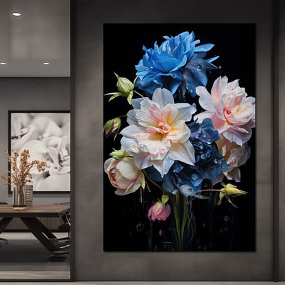Midnight Flower Symphony Canvas Wall Art