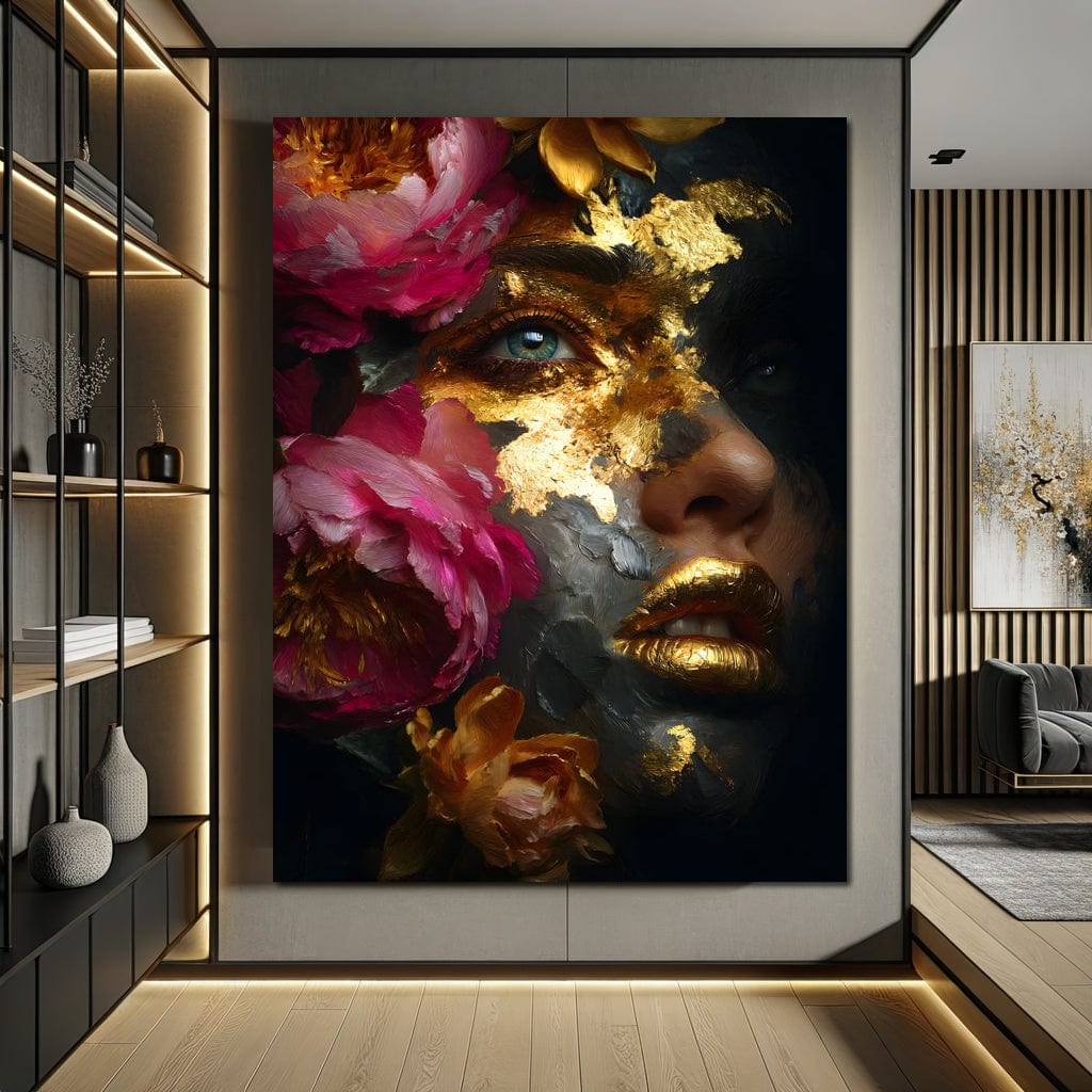 Golden Petal Portrait Radiance Canvas Wall Art
