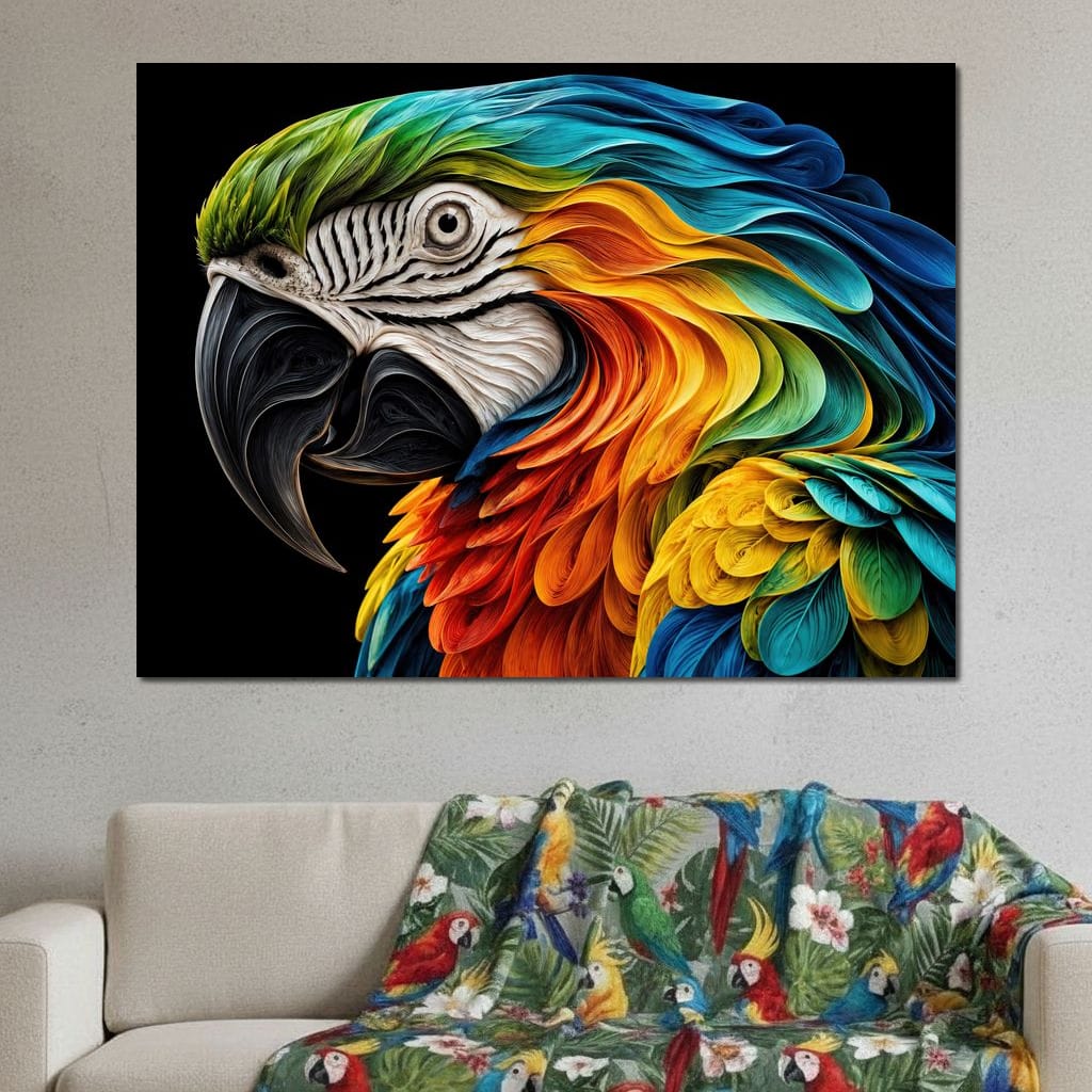 The Ribbon Feather Macaw Canvas Wall Art