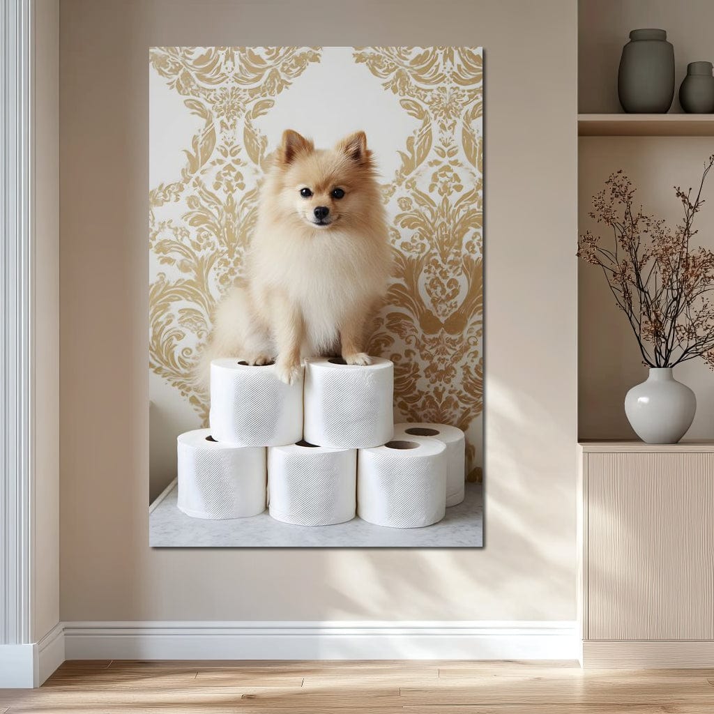 Pomeranian Toilet Tissue Throne Canvas Wall Art