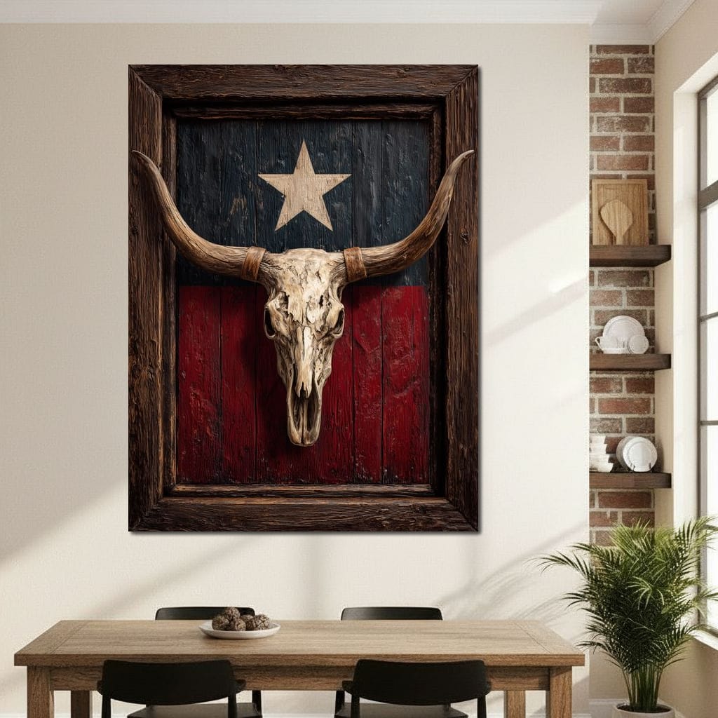 Texas Longhorn Lone Star Barnwood Canvas Wall Art