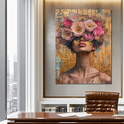 Golden Petals Hair Canvas Wall Art