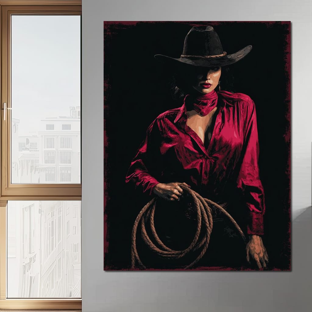 Midnight Cowgirl Red Blouse Canvas Wall Art