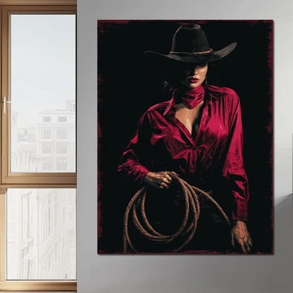 Midnight Cowgirl Red Blouse Canvas Wall Art
