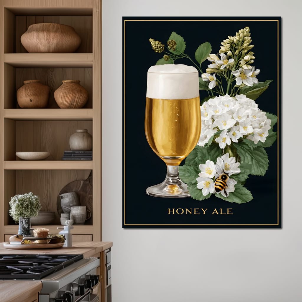 Golden Honey Ale Botanical Noir Canvas Wall Art