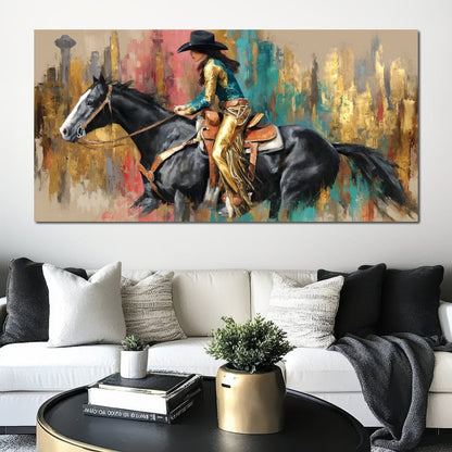 Galloping Western Gold Spirit Canvas Wall Art