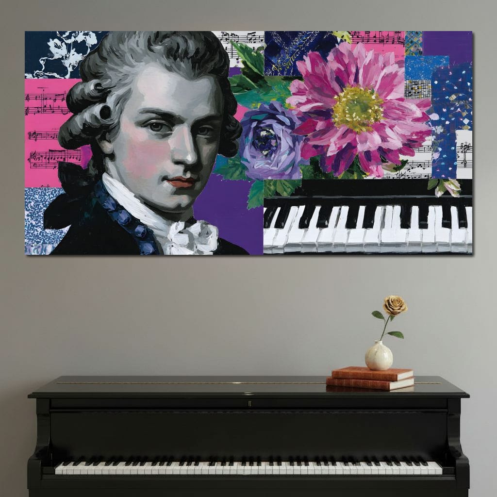 Classical Piano Pink Flowers Canvas Wall Art