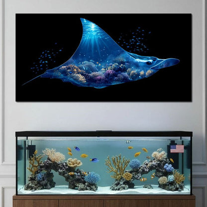 Ocean Manta Reef Lightfall Canvas Wall Art