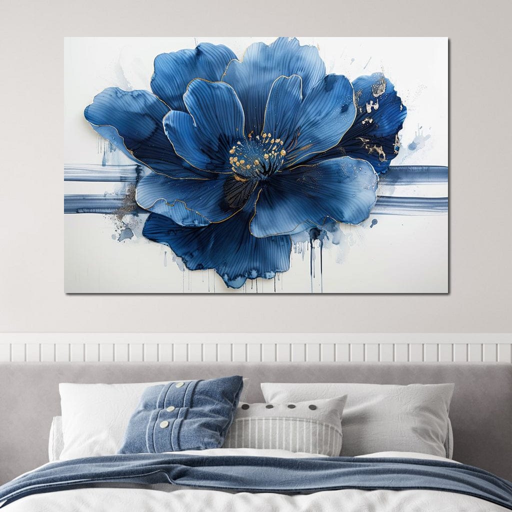 Sapphire Petals with Gold Dew Canvas Wall Art