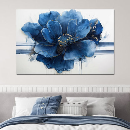 Sapphire Petals with Gold Dew Canvas Wall Art