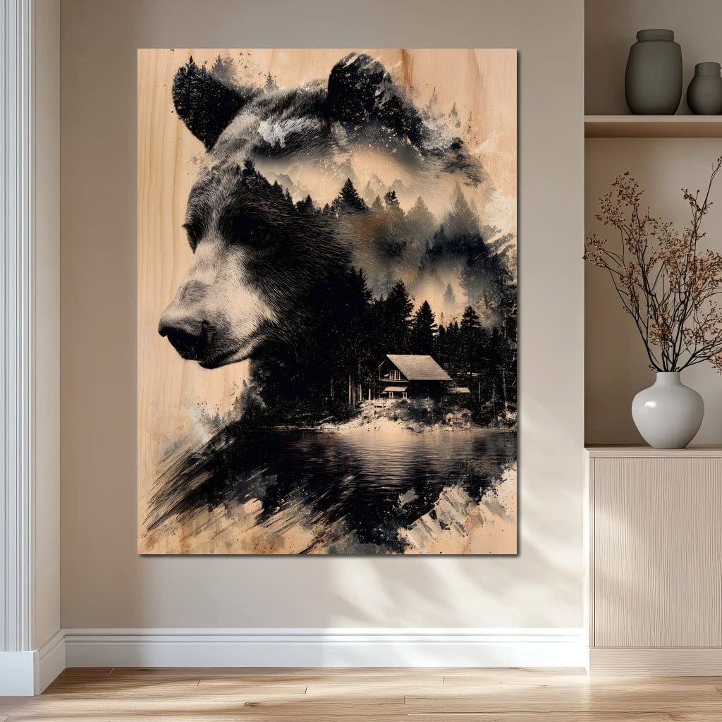 Bear Forest Cabin Reflections Canvas Wall Art