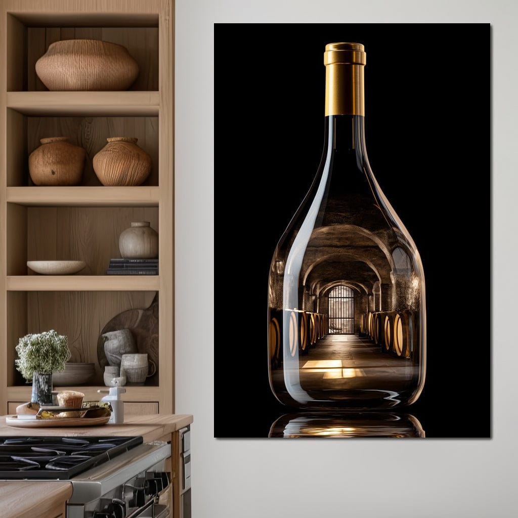 Golden Cellar Bottle Portal Canvas Wall Art
