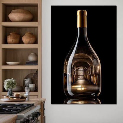Golden Cellar Bottle Portal Canvas Wall Art