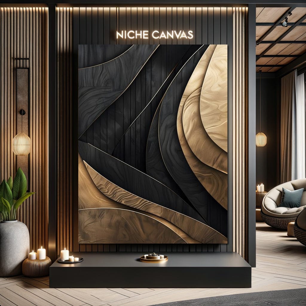 Grey and Gold Wooden Waves 004 Canvas Wall Art