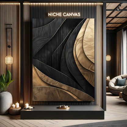 Grey and Gold Wooden Waves 004 Canvas Wall Art