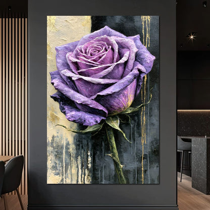 Midnight Petals Against Gilded Shadows Canvas Wall Art