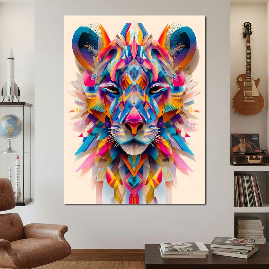 Vivid Geometric Lion Majesty Canvas Wall Art