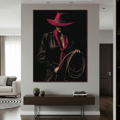 Midnight Cowgirl Red Hat Canvas Wall Art