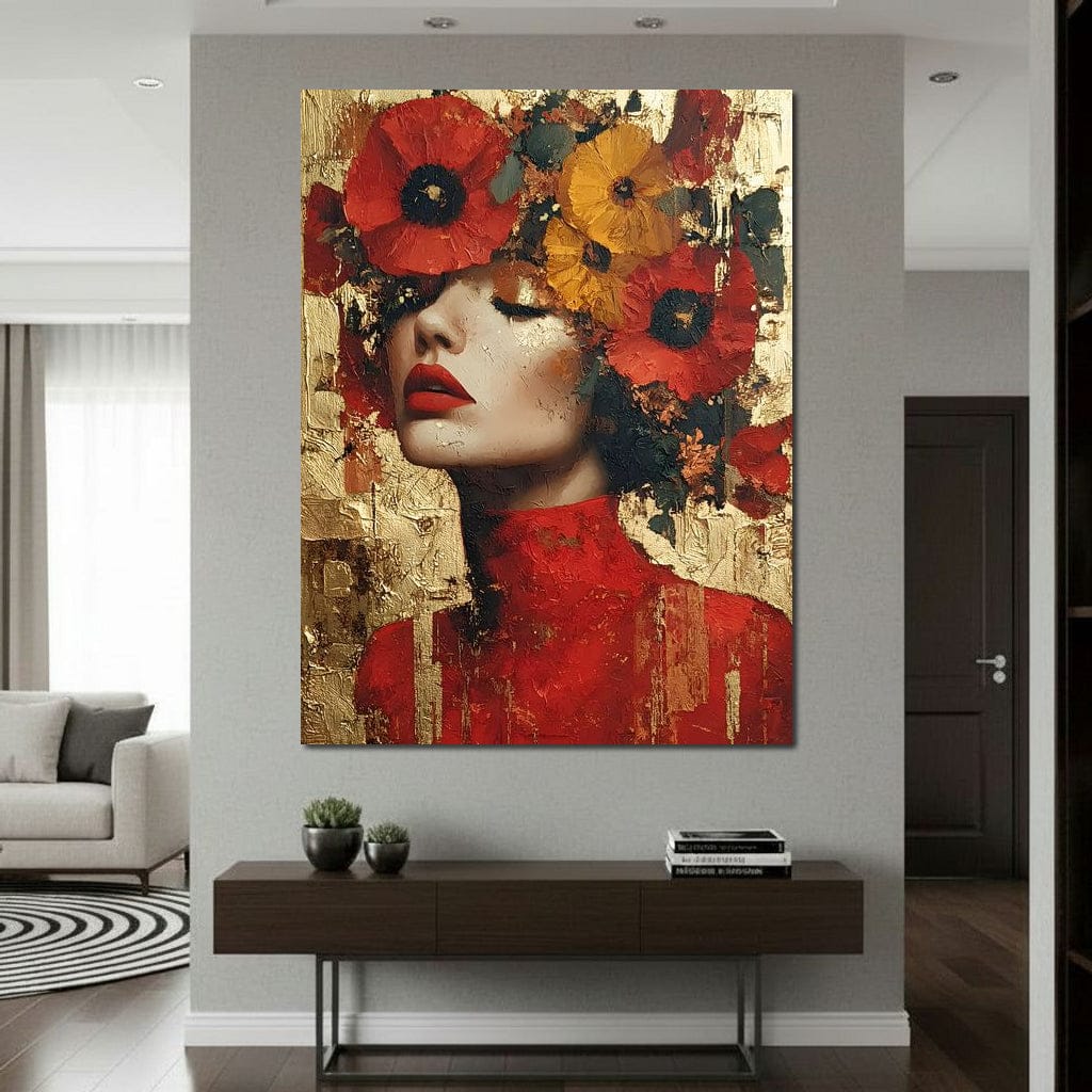 Golden Radiant Floral Muse Canvas Wall Art
