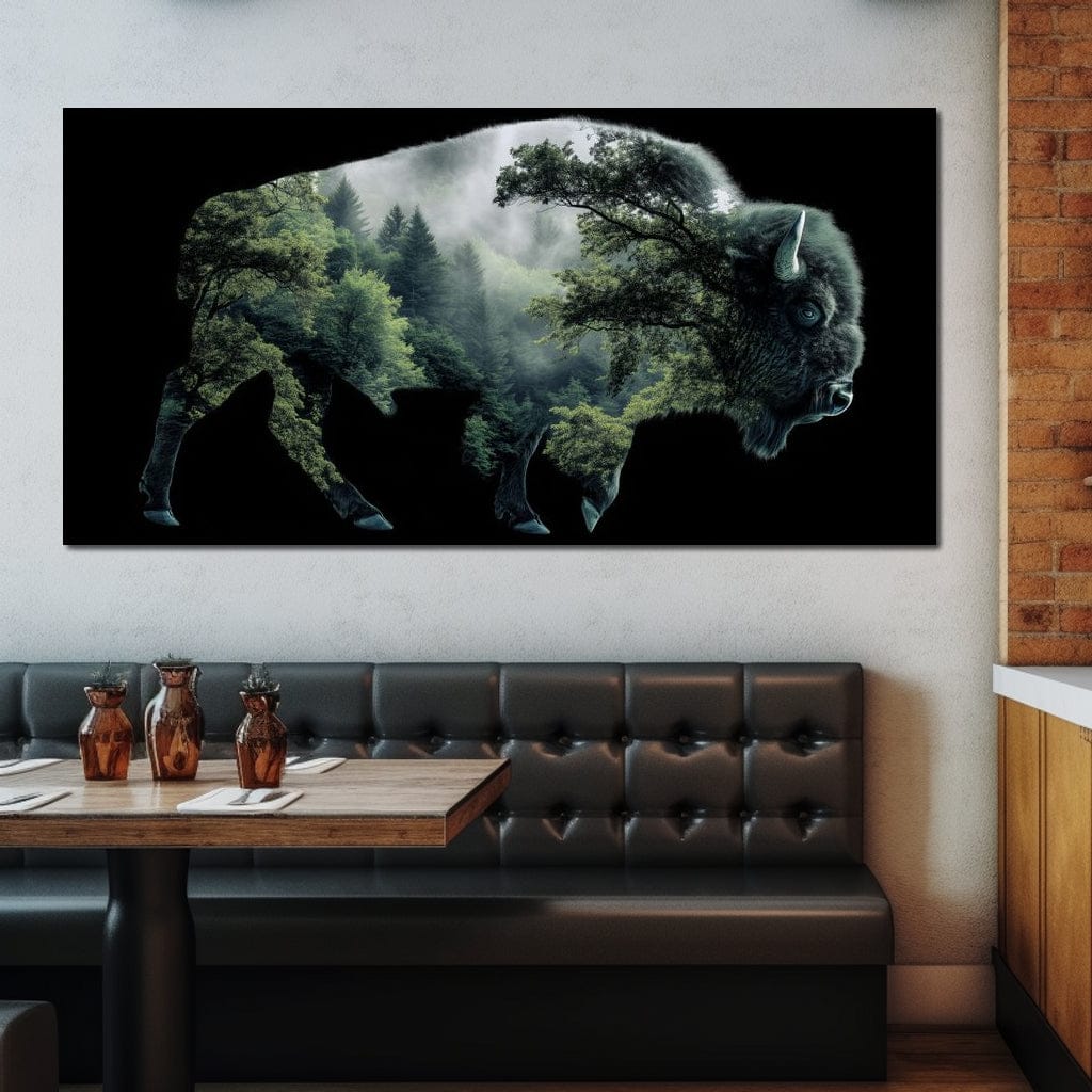 Bison Forest Spirit Silhouette Canvas Wall Art