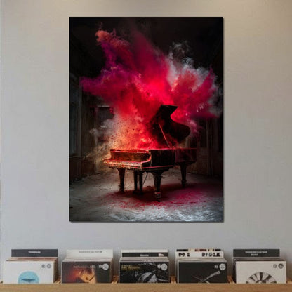 Grand Piano Burst of Vibrant Fire Canvas Wall Art