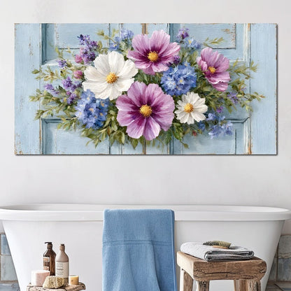 Rustic Pastel Cottage Flowers Canvas Wall Art