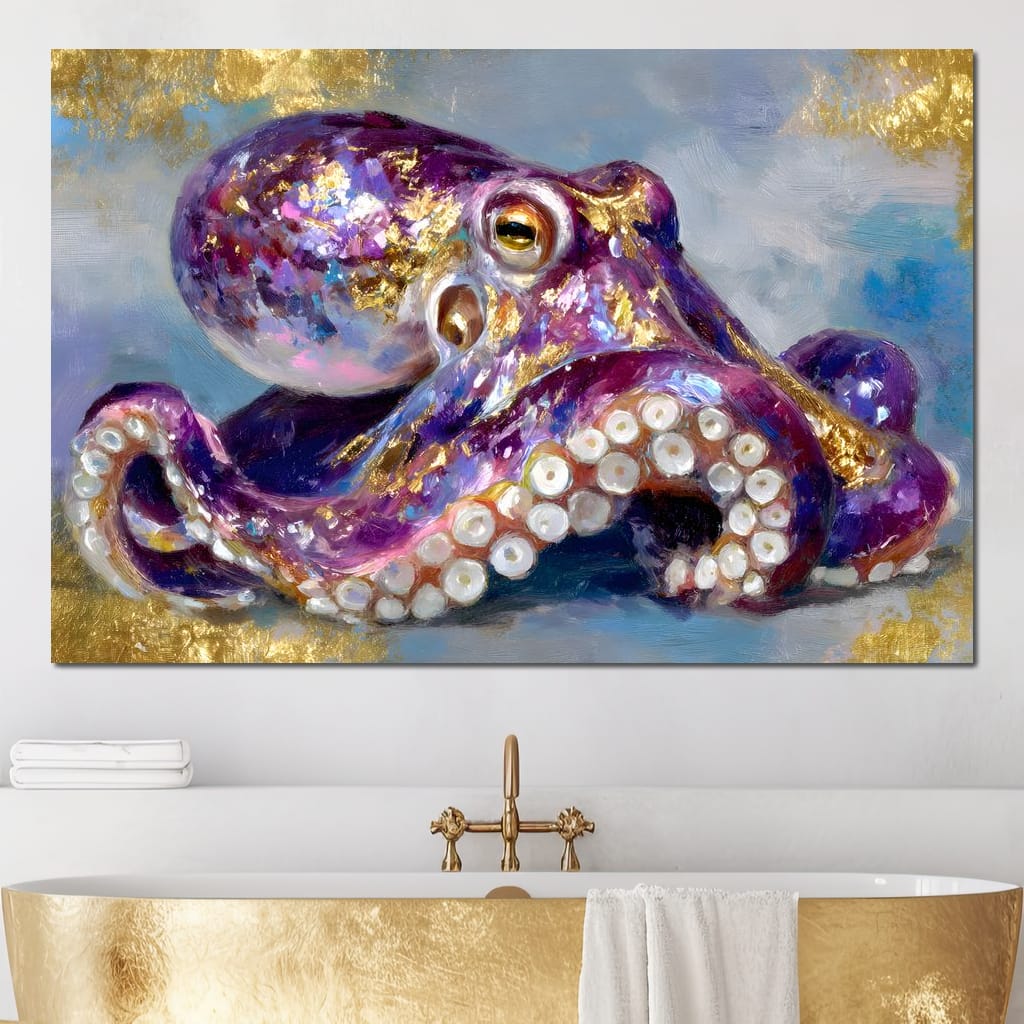 Gilded Violet Octopus Dream Canvas Wall Art