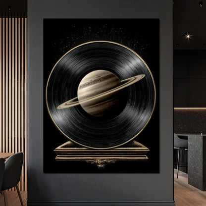 Saturn Vinyl Orbit Night Sky Canvas Wall Art