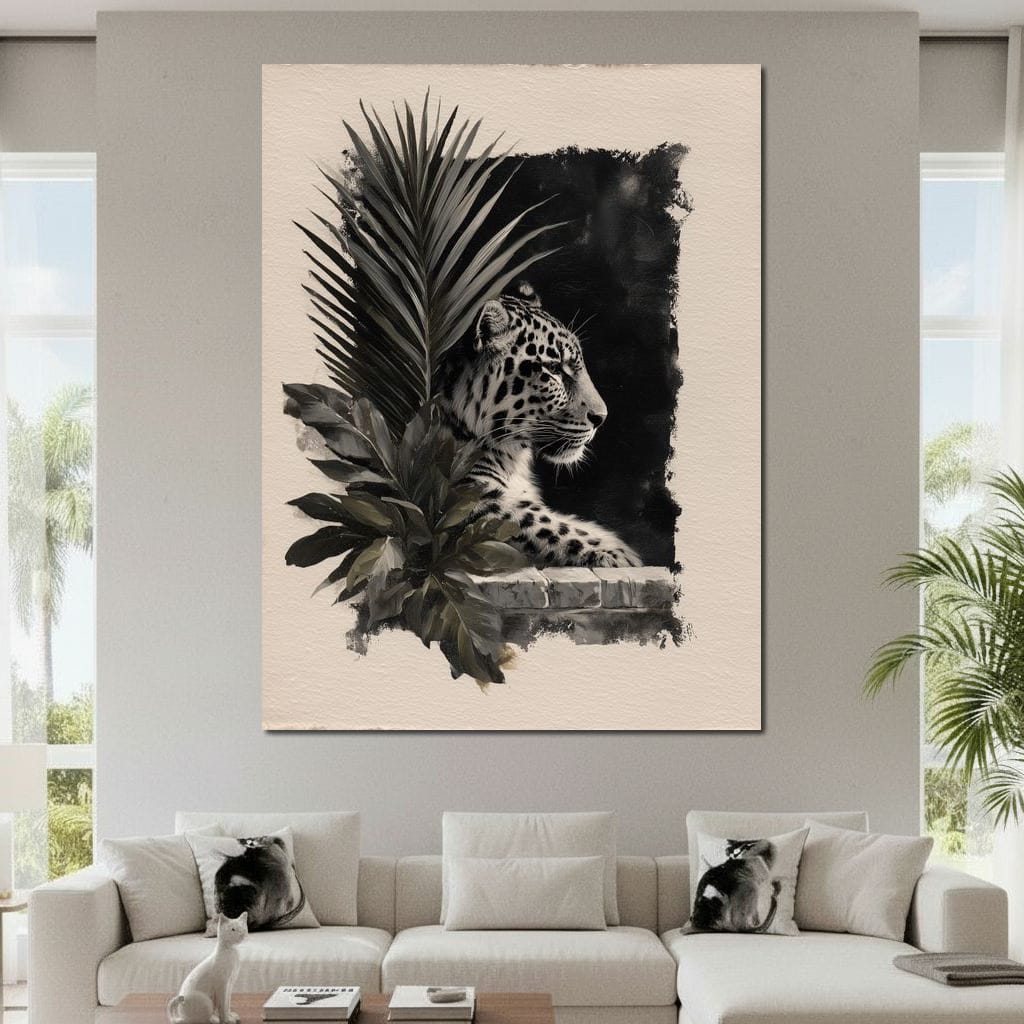 Feline Watch Over Stone Wall Canvas Wall Art