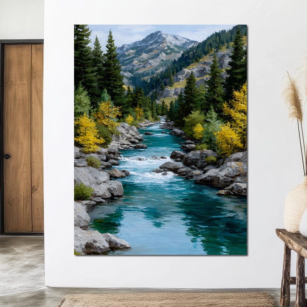Alpine River Evergreen Peaks Canvas Wall Art