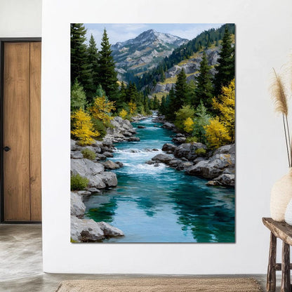 Alpine River Evergreen Peaks Canvas Wall Art