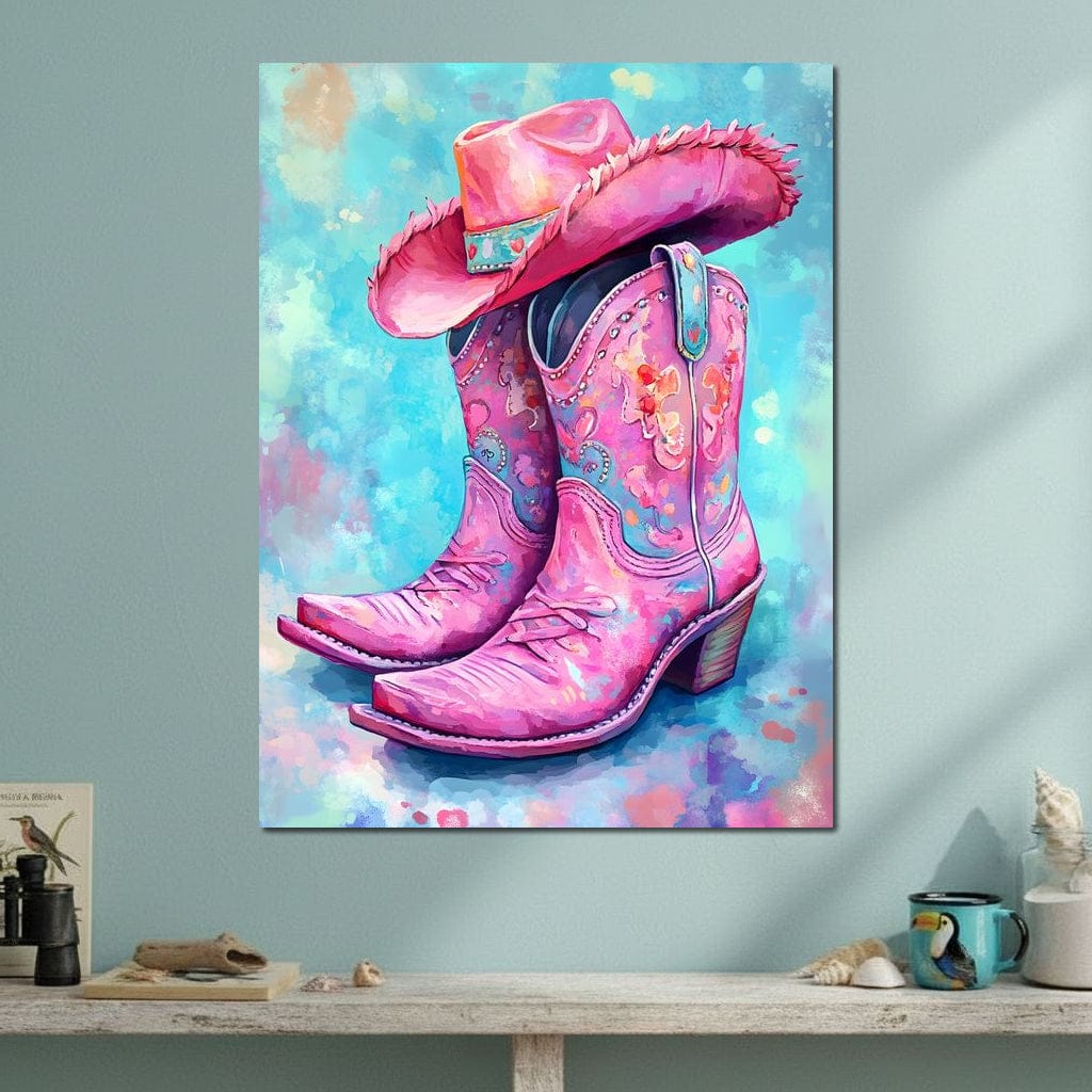 Radiant Cowgirl Boots Hat Canvas Wall Art