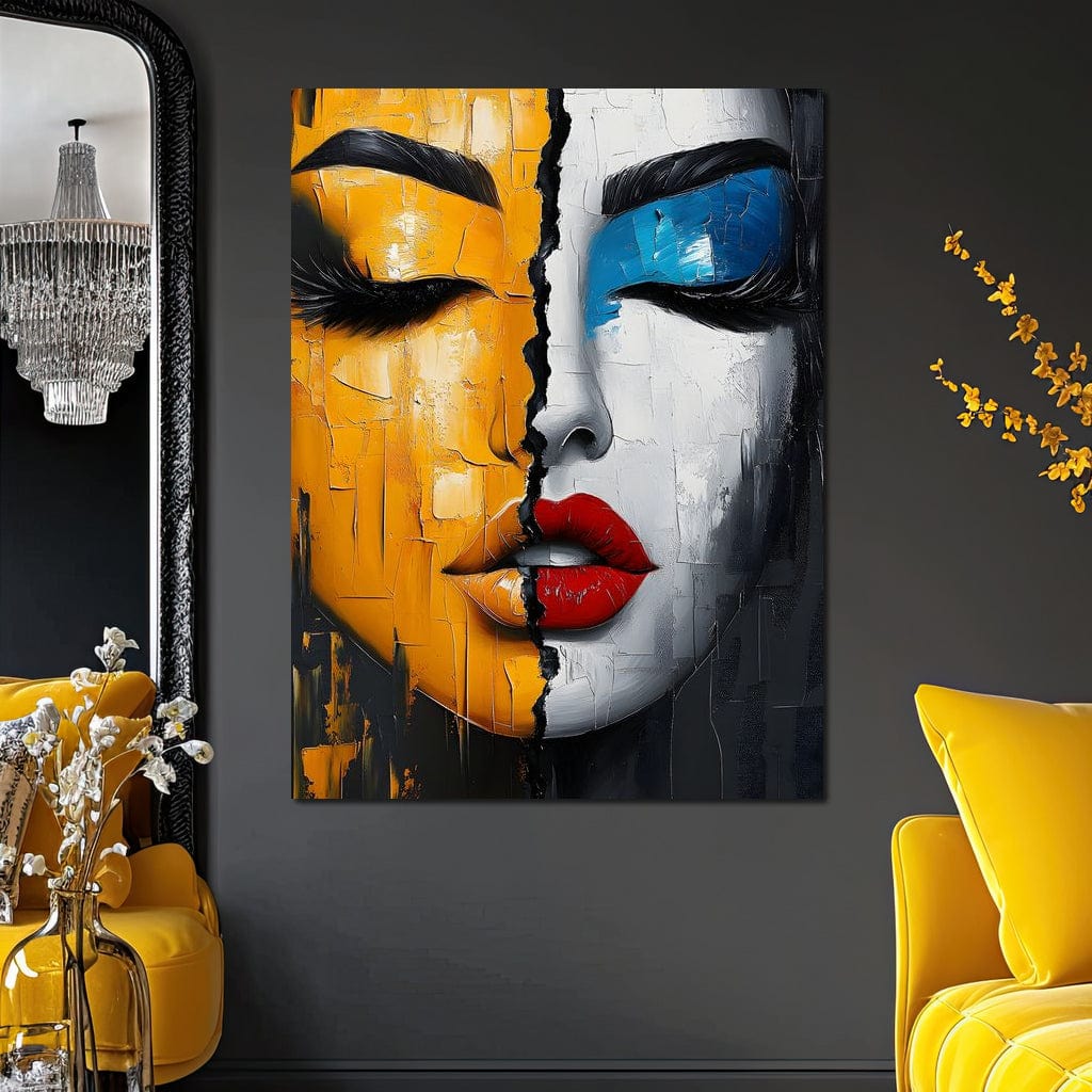 Dual Tones Modern Portrait Face Canvas Wall Art