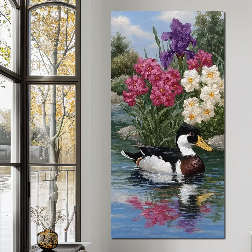 Duck Tranquility Floral Reflection Canvas Wall Art