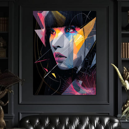 Neon Prism Portrait of Muse Canvas Wall Art